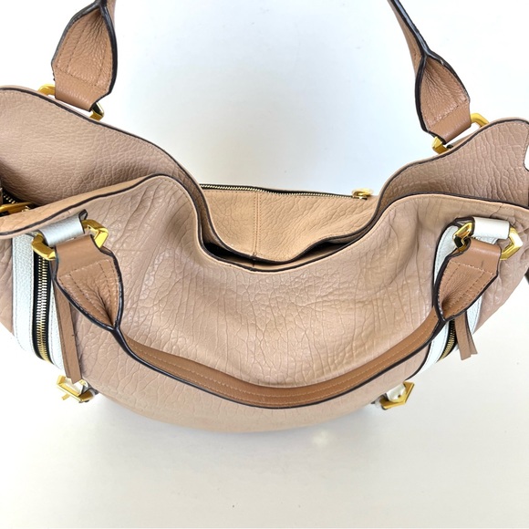 orYANY Tegan Beige Cream Pebbled Leather Front Zip Pockets Large Shoulder Tote - Picture 7 of 16